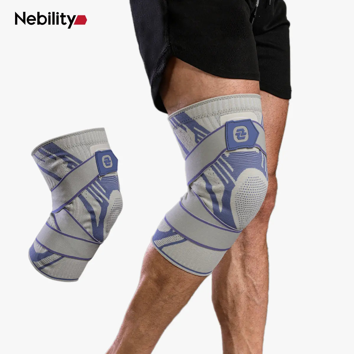 Nebility Mens Adjustable Compression Knee Brace with 360° Seamless Breathable Support, Non-Slip Design, Shock-Absorbing Pad, Elastic 4-Way Stretch Knit for Running, Hiking, Fitness and Knee Protection