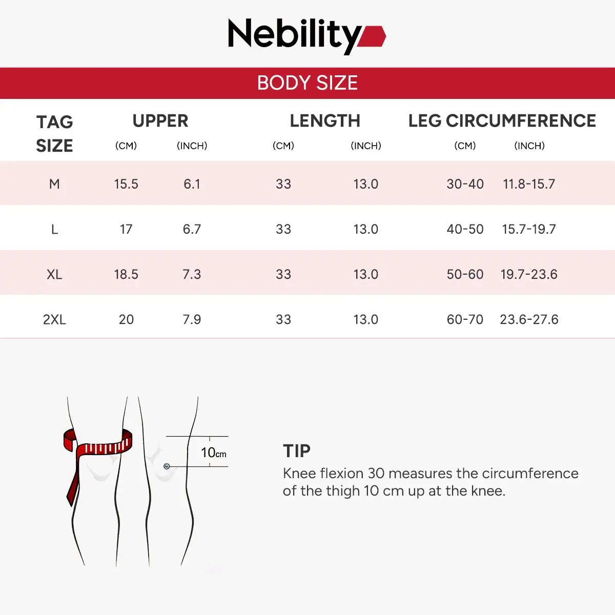 Nebility Mens Adjustable Compression Knee Brace with 360° Seamless Breathable Support, Non-Slip Design, Shock-Absorbing Pad, Elastic 4-Way Stretch Knit for Running, Hiking, Fitness and Knee Protection