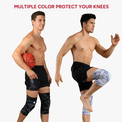 Nebility Mens Adjustable Compression Knee Brace with 360° Seamless Breathable Support, Non-Slip Design, Shock-Absorbing Pad, Elastic 4-Way Stretch Knit for Running, Hiking, Fitness and Knee Protection